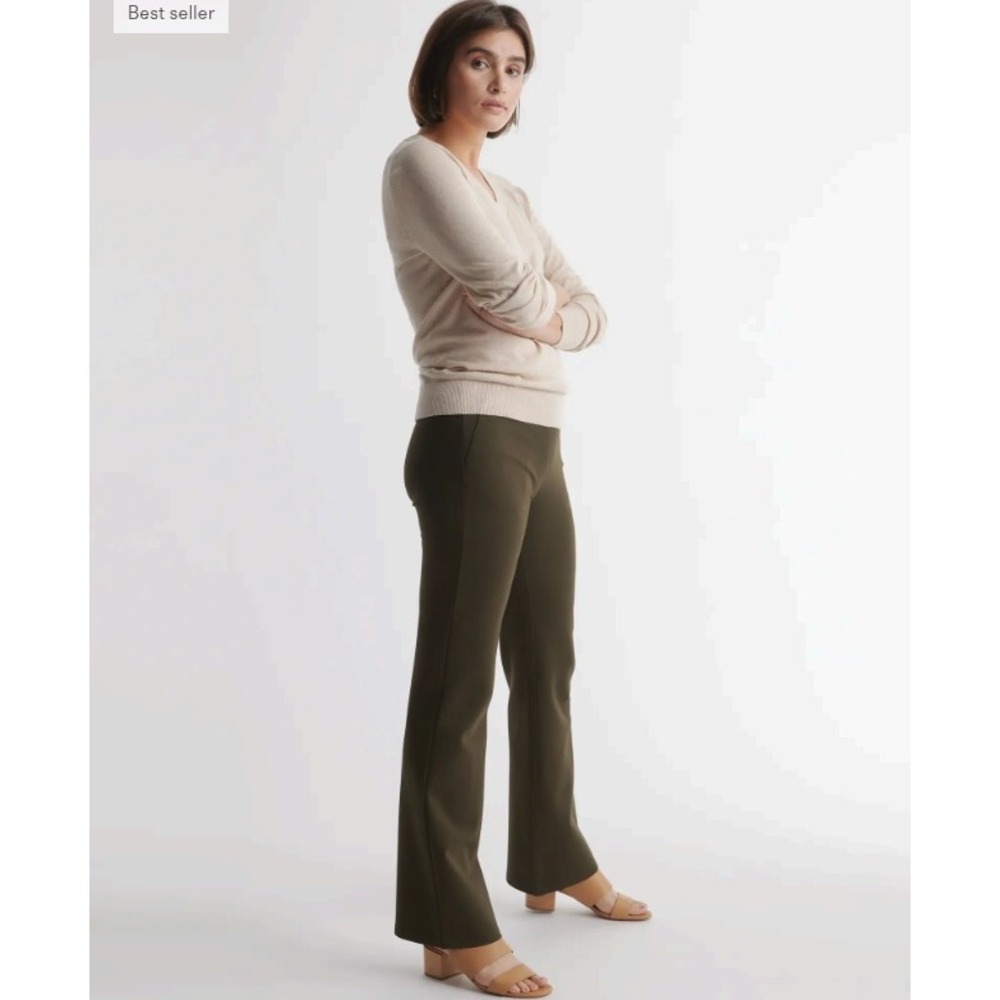 Quince Ultra-Stretch Ponte Bootcut Pants | Olive Green | Size S